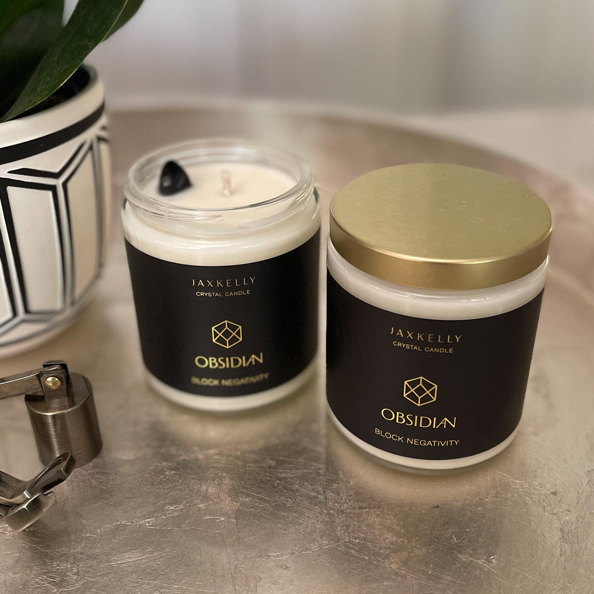 Mediation Candle Obsidian Crystal Candle Block Negativity Rare