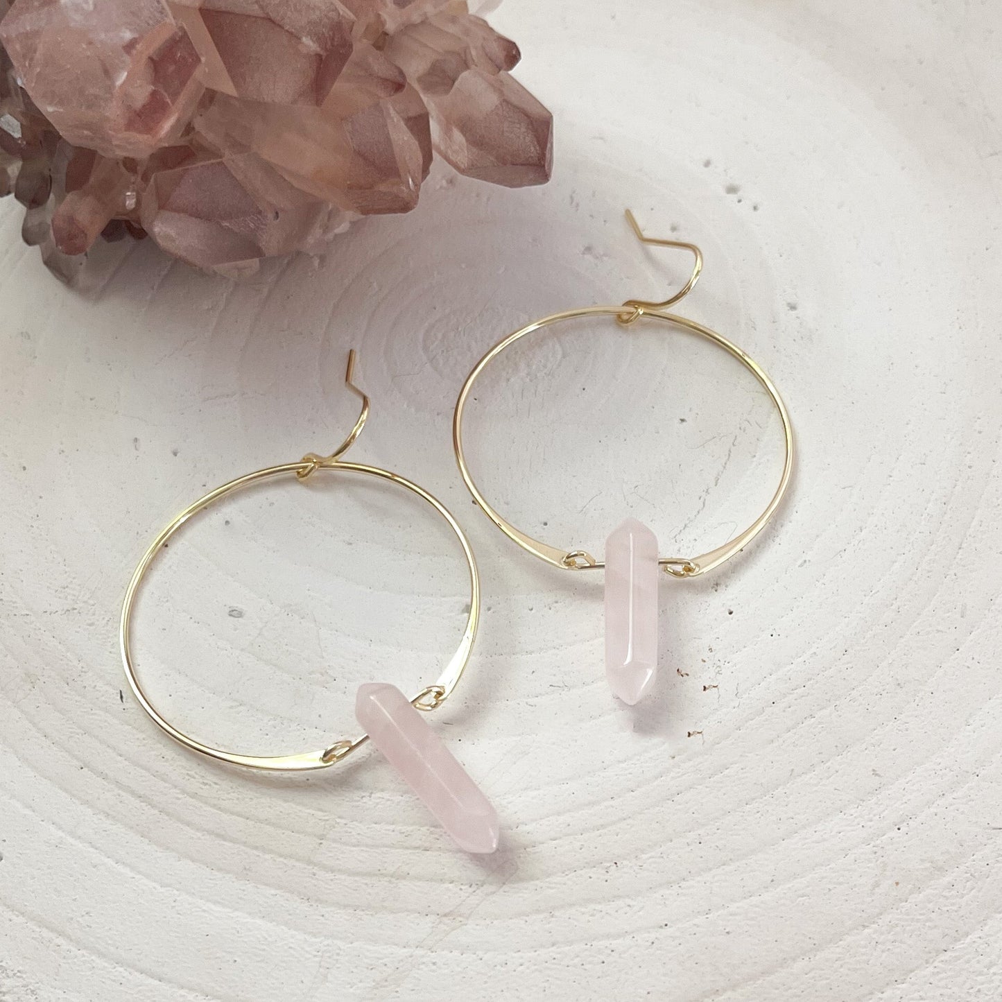 Pink Crystal Earrings, Rose Quartz Crystal Jewelry