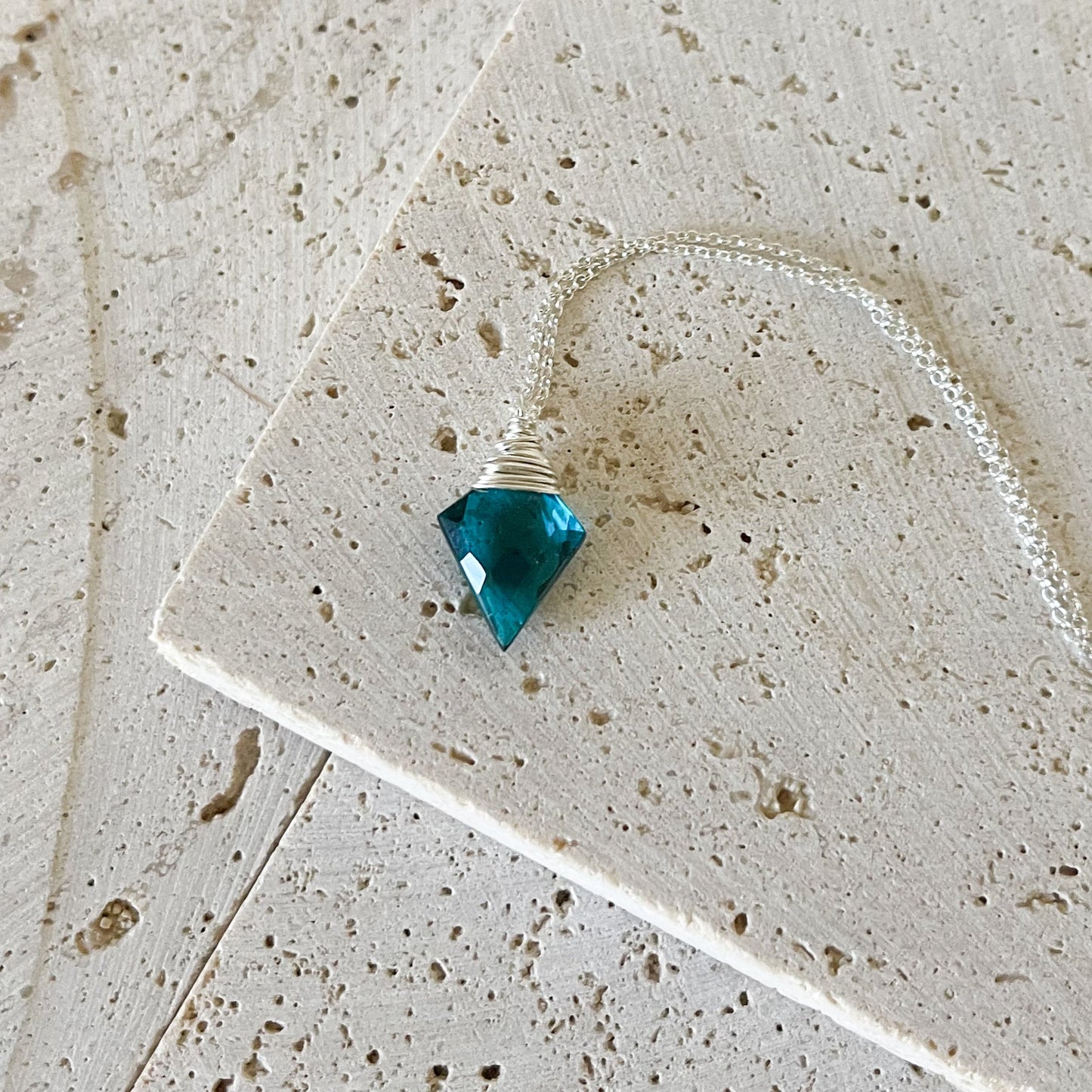 Teal Quartz Silver Arrow Necklace