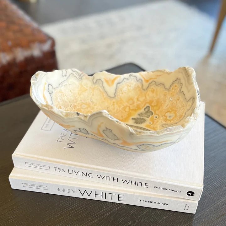 Styling A Coffee Table with Hand Carved Zebra Calcite Bowl