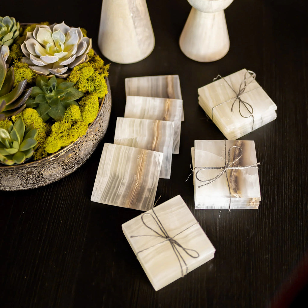 Versatile Elegance: Using the White Onyx Coaster Set Throughout Your Home