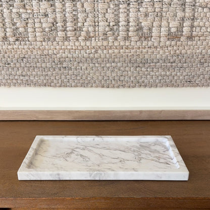 Modern coffee table styled with Volakas marble tray