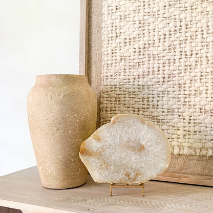 Extra large Brazilian agate slab on stand for home décor and luxury crystal display