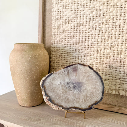 Extra large Brazilian agate slab on stand for home décor and luxury crystal display