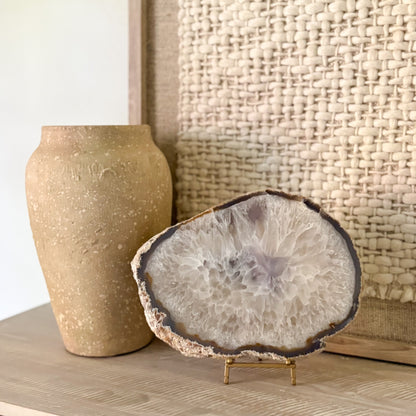 Large statement Brazilian agate slab mounted on stand for modern interior décor