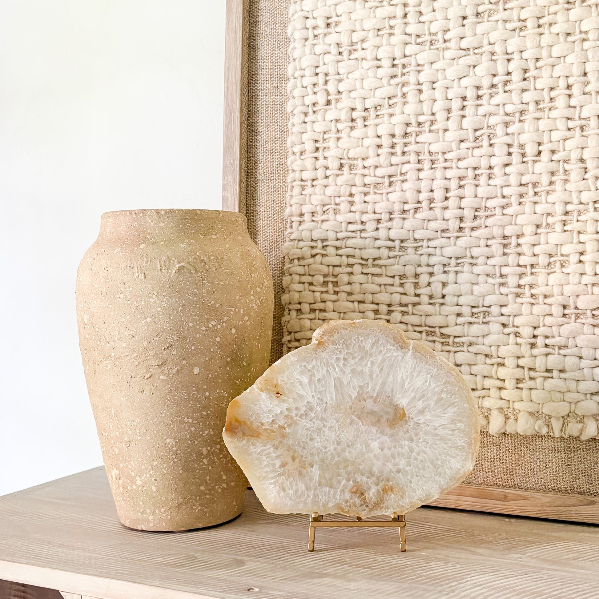 Large statement Brazilian agate slab mounted on stand for modern interior décor