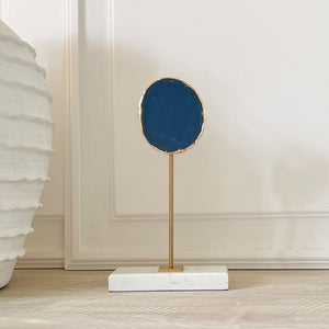 Open image in slideshow, electroplated blue agate slice on stand

