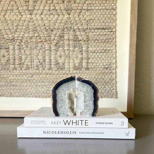 natural blue and white agate geode center bookends