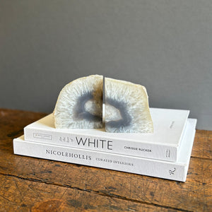 natural blue and white brazilian agate bookends, modern rustic office decor