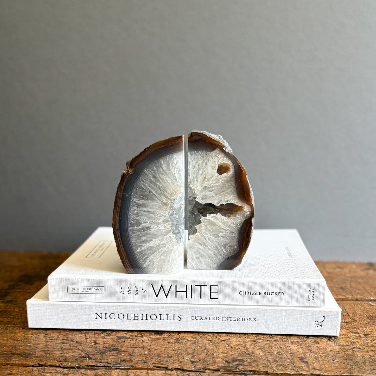 natural brazilian agate geode center bookend pair