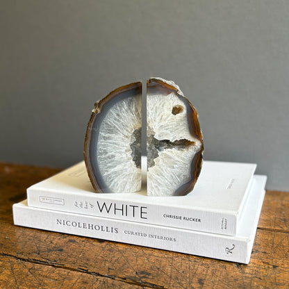 geode bookend pair, natural stone bookends
