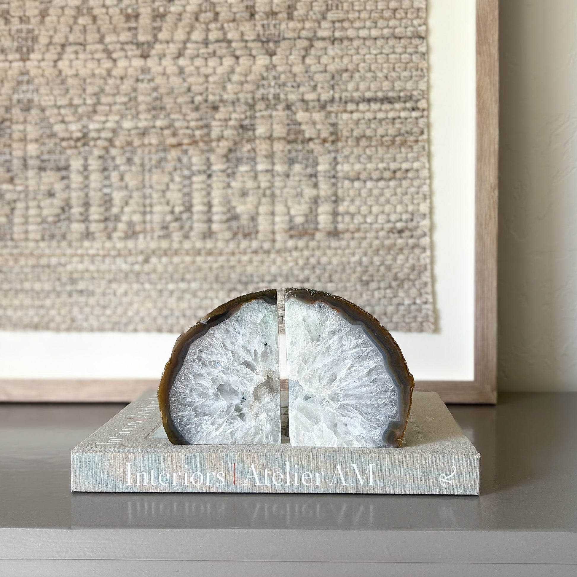 white brazilian agate geode center bookends