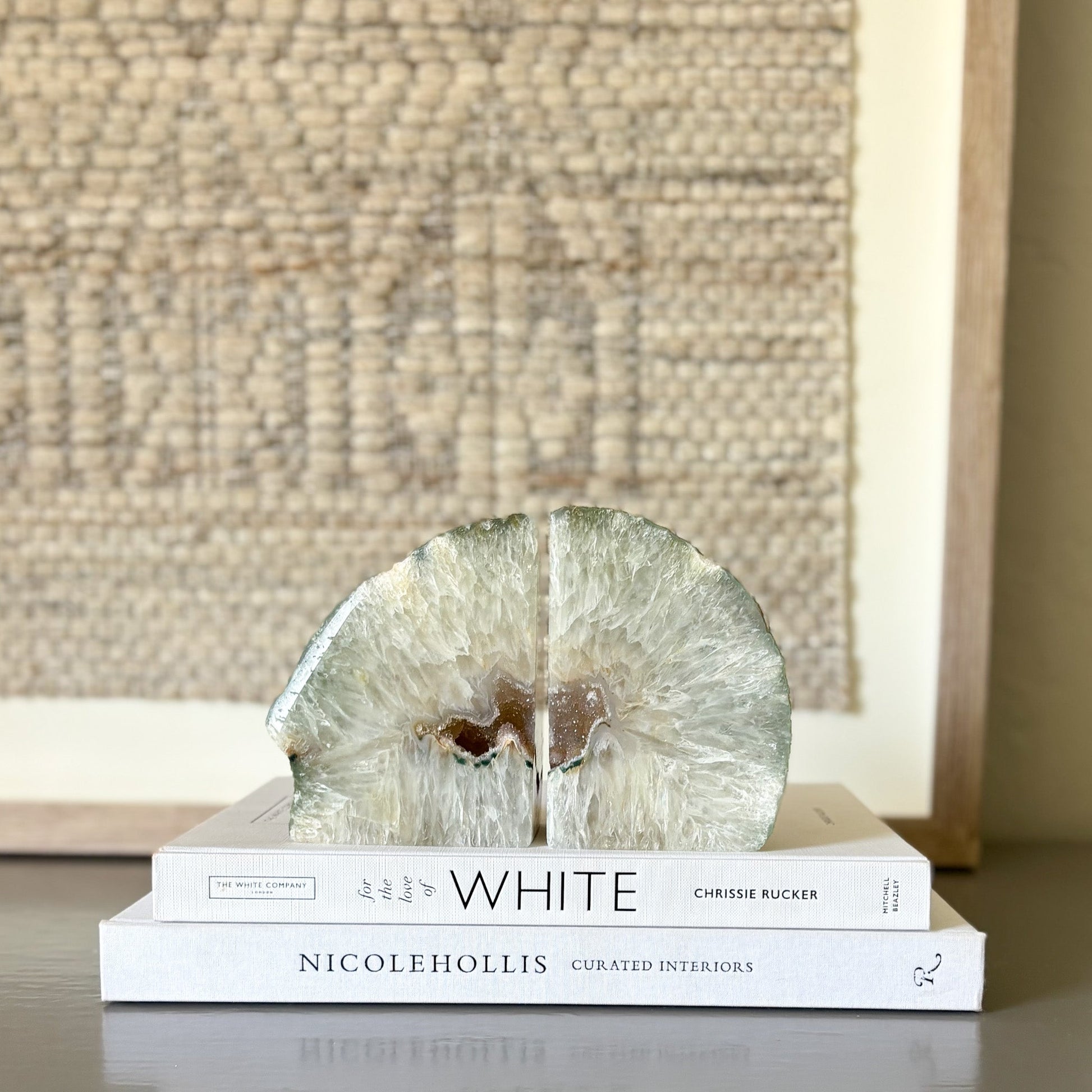 natural white brazilian agate crystal bookends 
