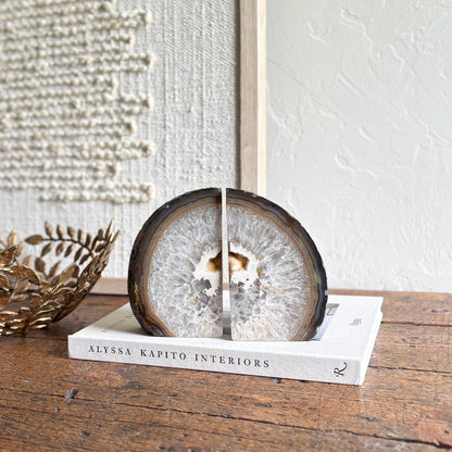 brazilian agate geode center bookends