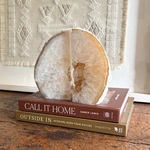 large white brazilian agate bookend pair