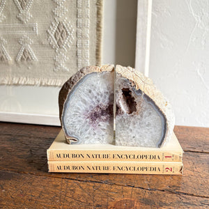 amethyst center bookends, geode bookends