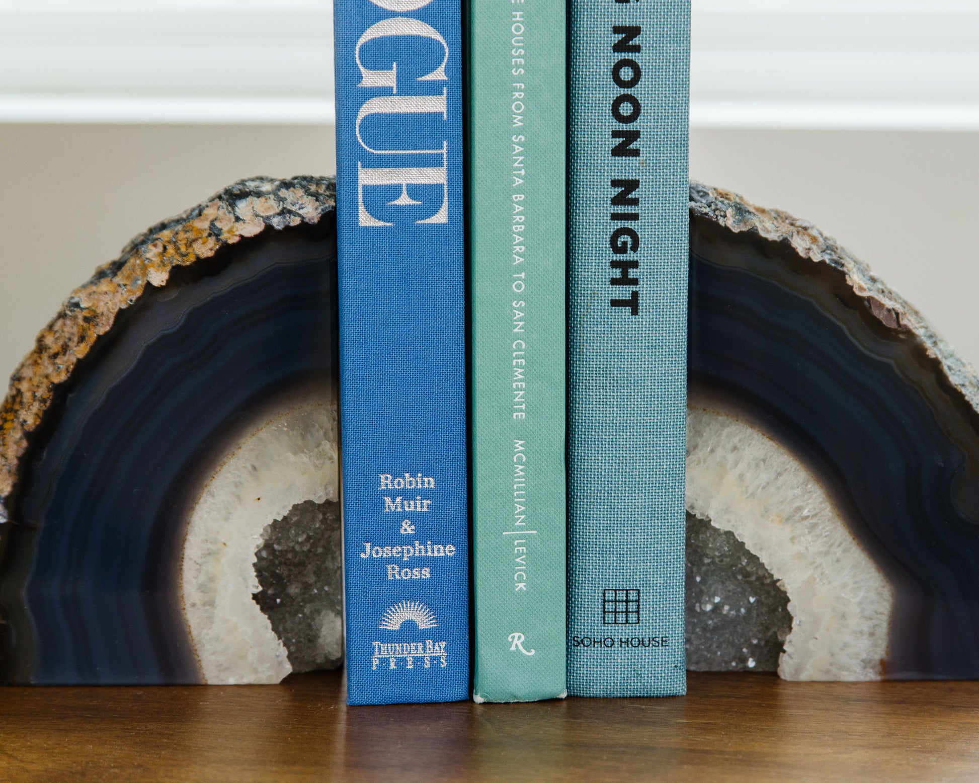 Decorative blue agate druzy bookend pair made from genuine Brazilian natural stone
