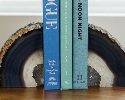 Decorative blue agate druzy bookend pair made from genuine Brazilian natural stone