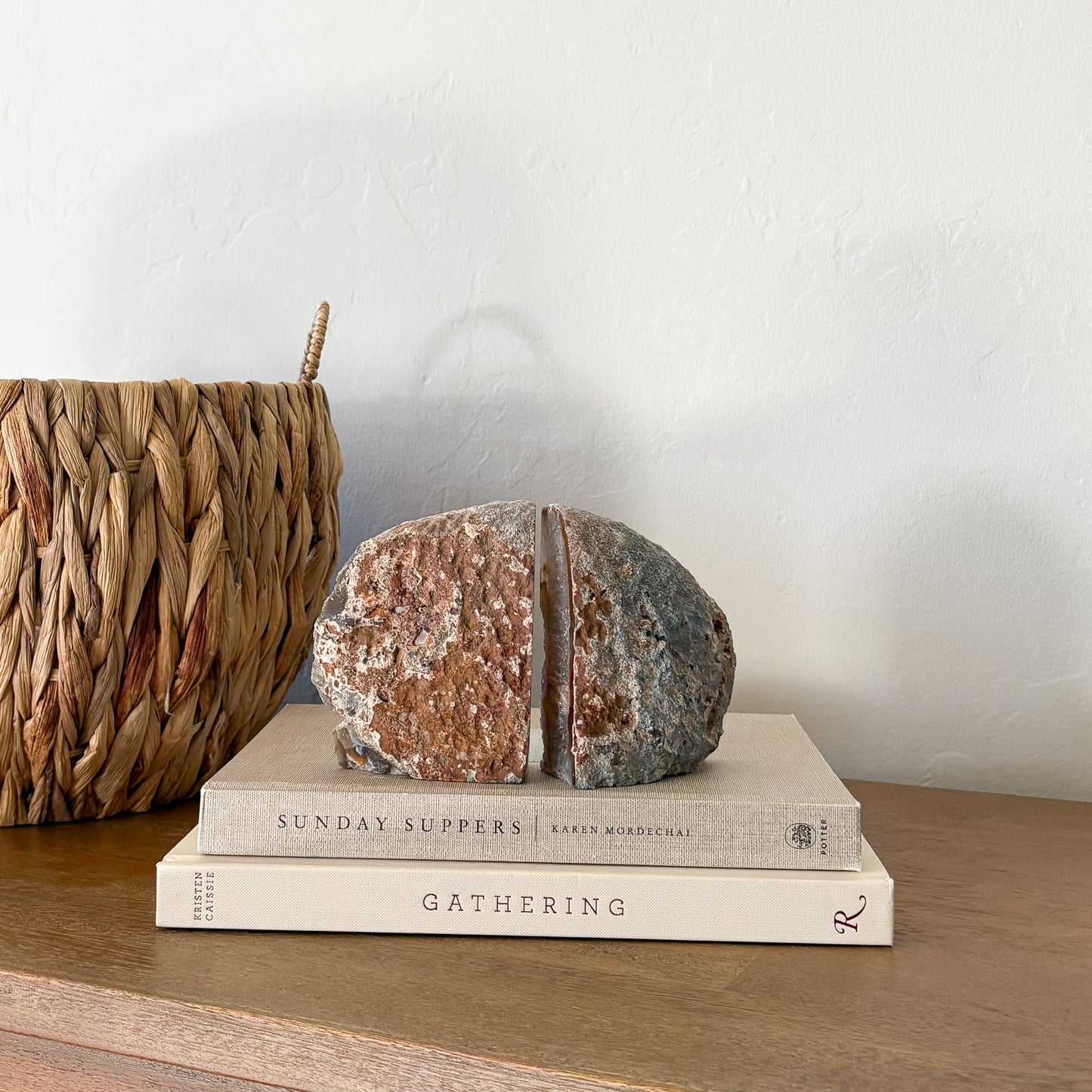 Genuine agate druzy bookends with natural crystal formation and natural exterior