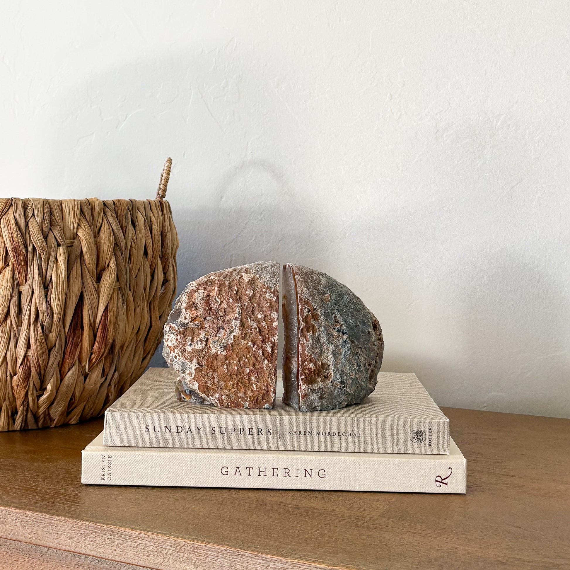 Genuine agate druzy bookends with natural crystal formation and natural exterior