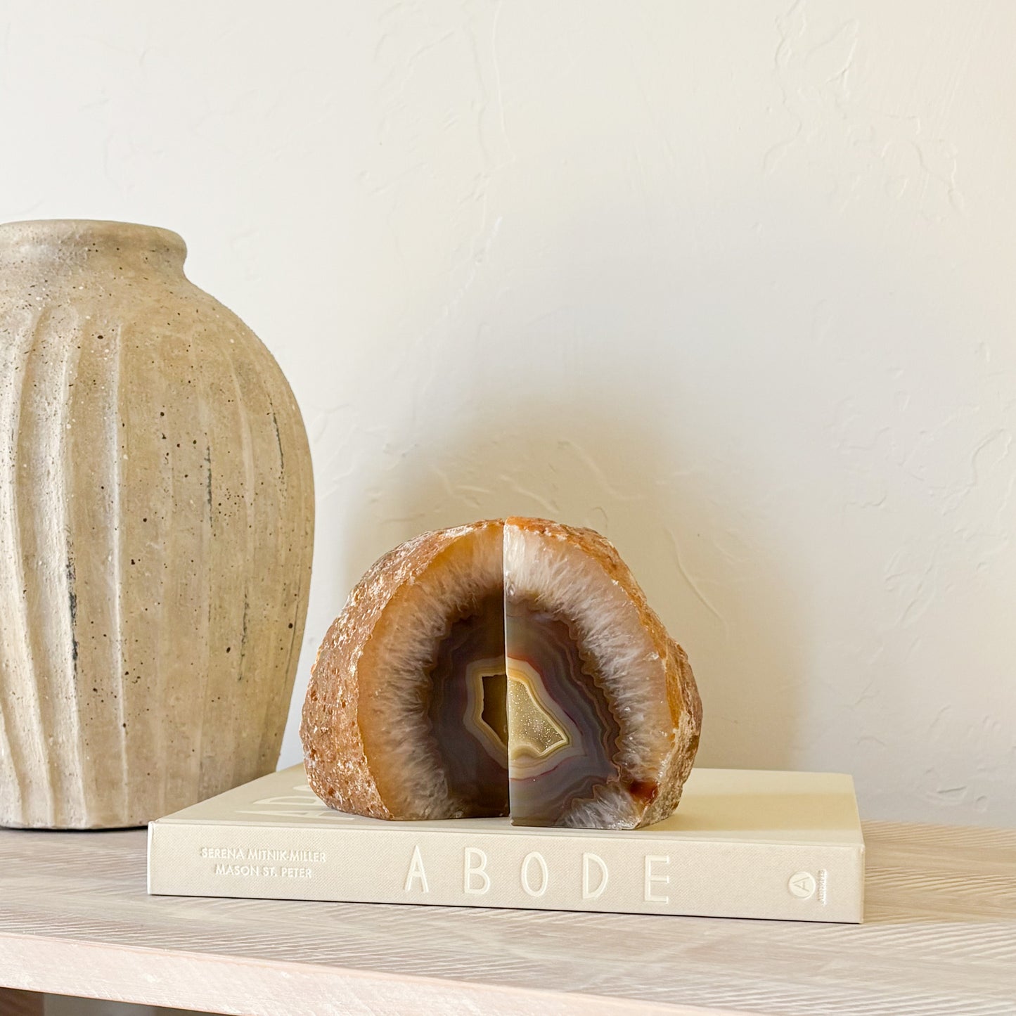 Agate druzy crystal bookend pair
