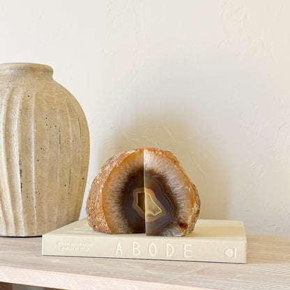 Agate druzy crystal bookend pair