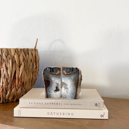 Agate druzy crystal bookend pair