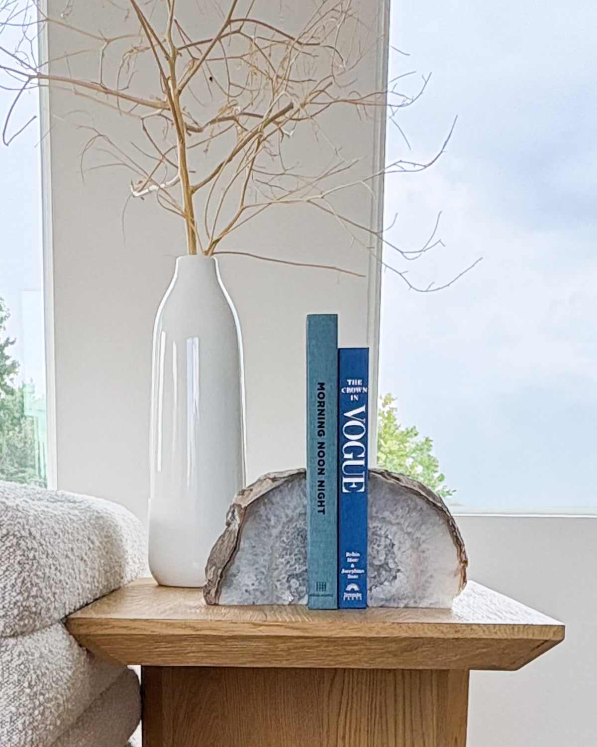 Natural agate crystal bookend pair with druzy formations