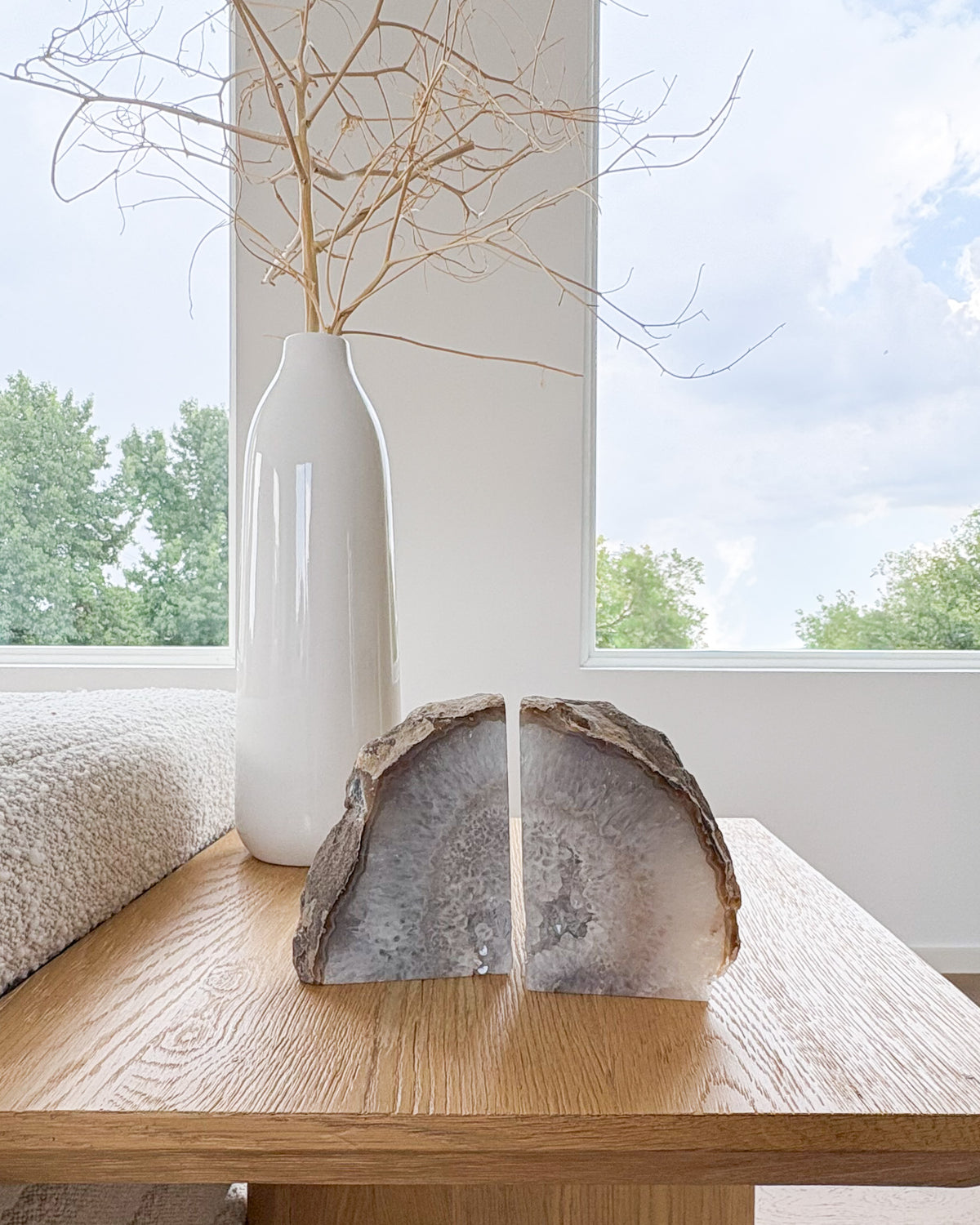 Natural agate druzy bookends with sparkling crystal centers