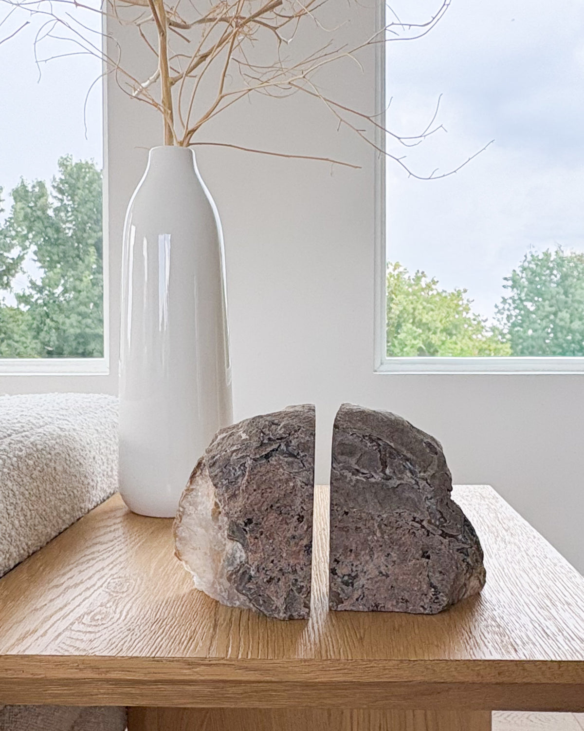 Large decorative agate druzy bookends for bookshelf styling