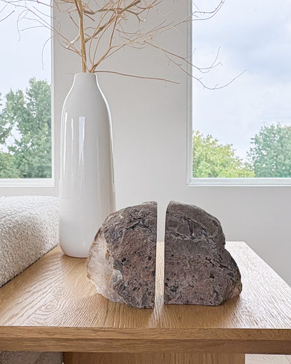 Large decorative agate druzy bookends for bookshelf styling