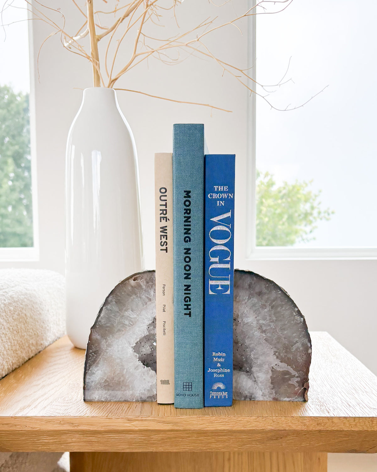 Agate druzy bookend pair with natural crystal formations