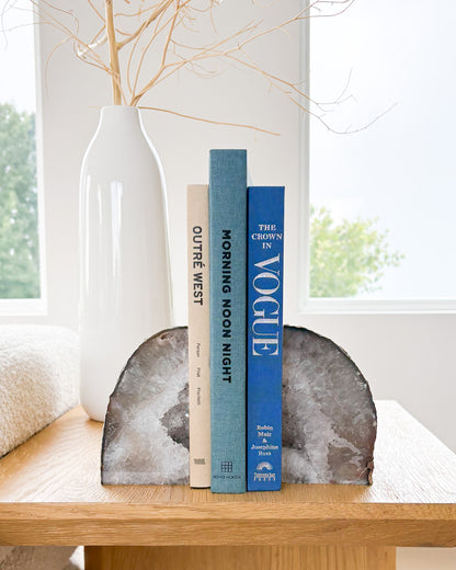 Agate druzy bookend pair with natural crystal formations