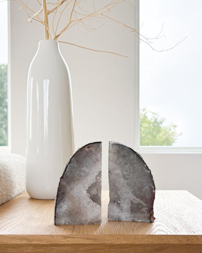 Natural agate crystal bookends with druzy formations