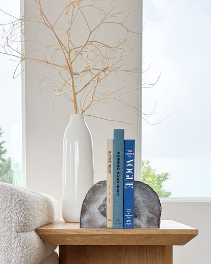 Natural agate druzy bookends with sparkling crystal centers