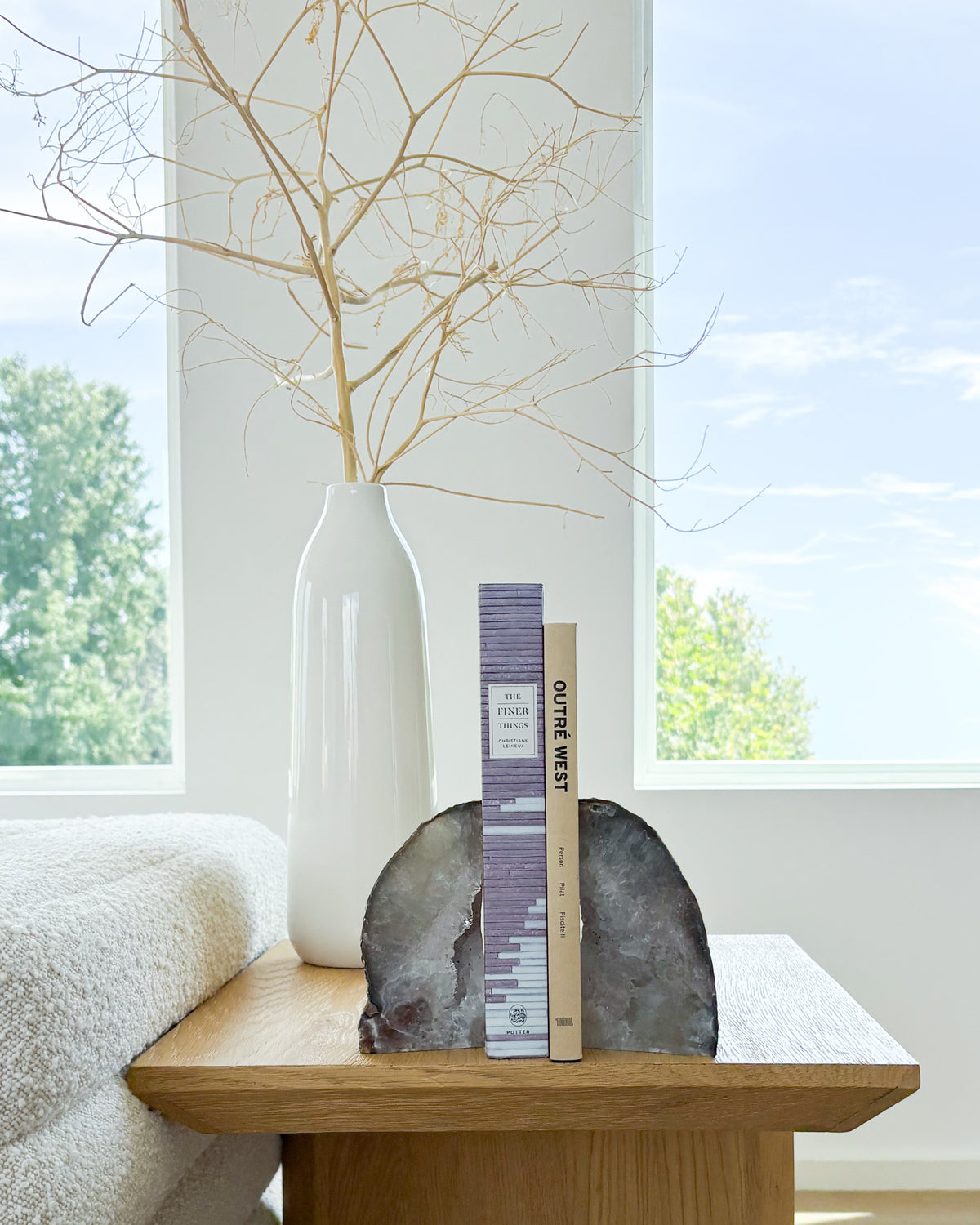 Natural agate crystal bookends with druzy formations