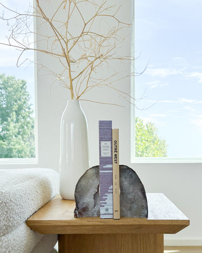 Natural agate crystal bookends with druzy formations