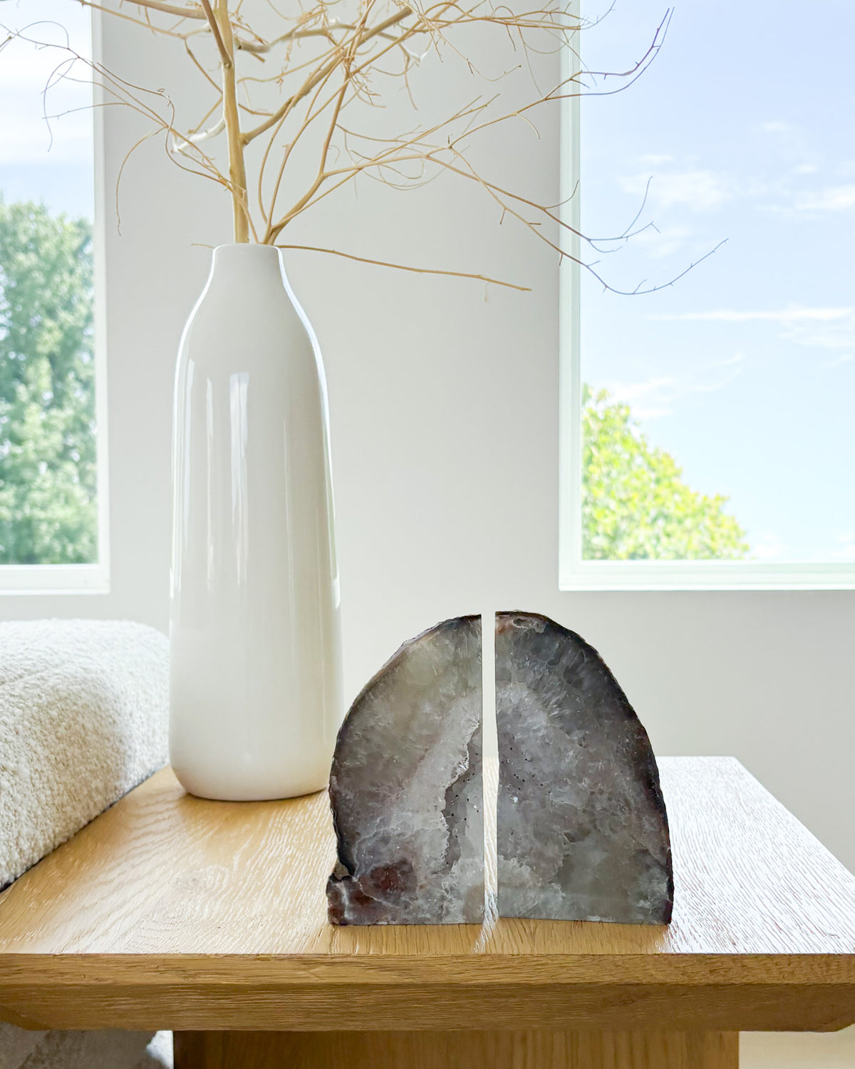 Natural agate druzy bookends with sparkling crystal centers