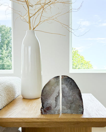 Natural agate druzy bookends with sparkling crystal centers