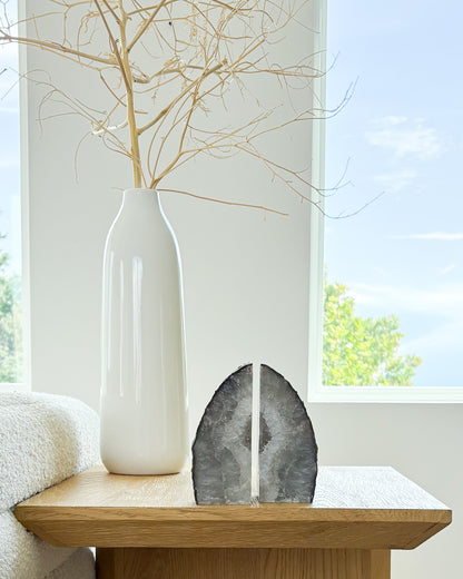 Polished agate bookend pair with raw druzy crystal