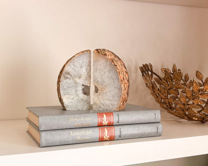 Natural agate druzy bookends with sparkling crystal centers