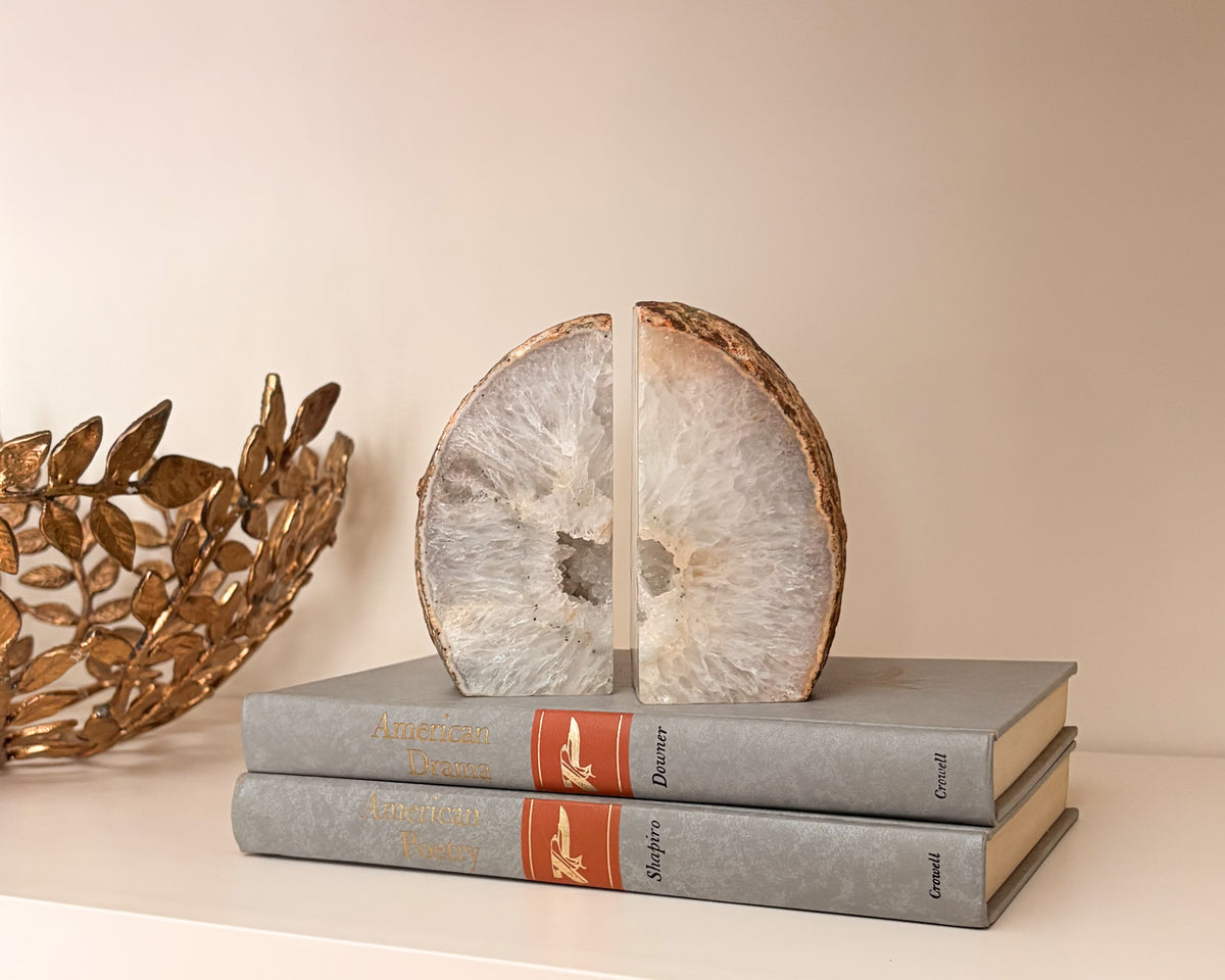 Agate druzy bookend pair with natural crystal formations