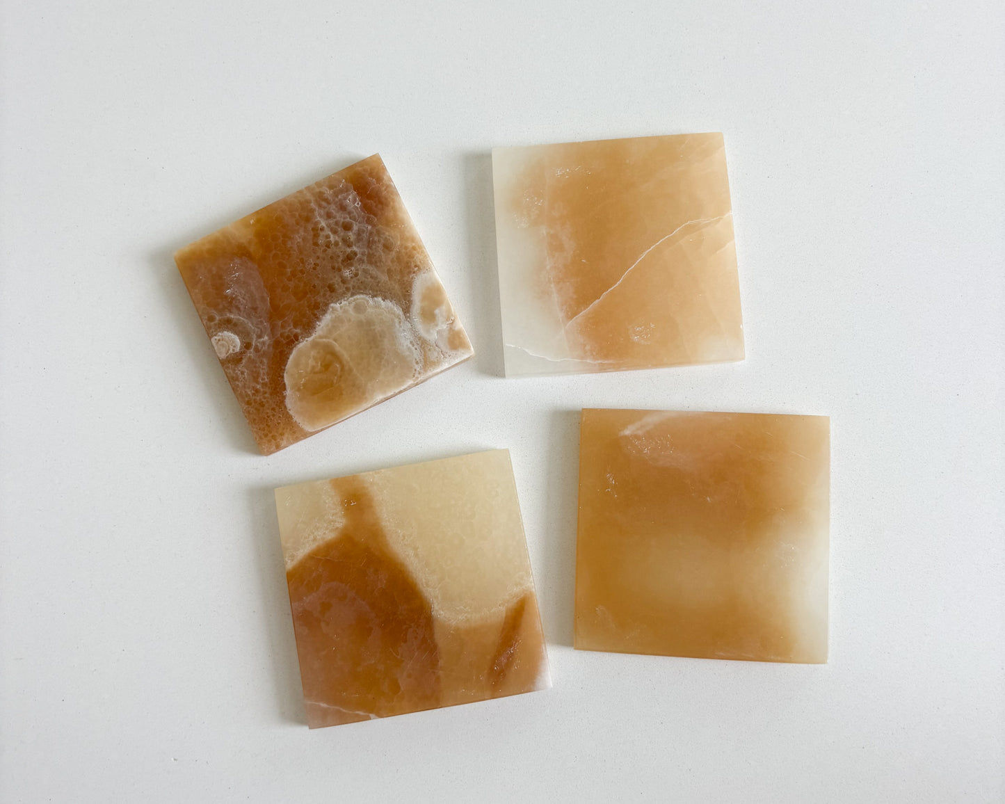 Elegant amber onyx coaster set for modern organic home décor