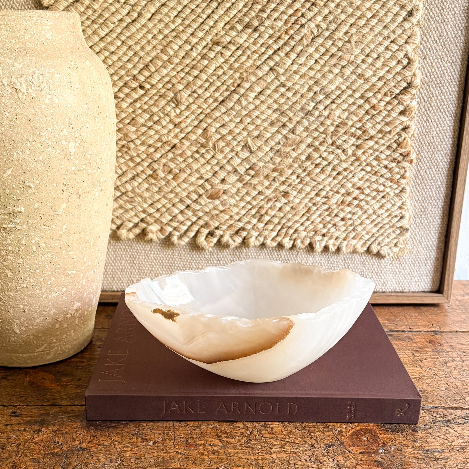 brown and white natural stone bowl