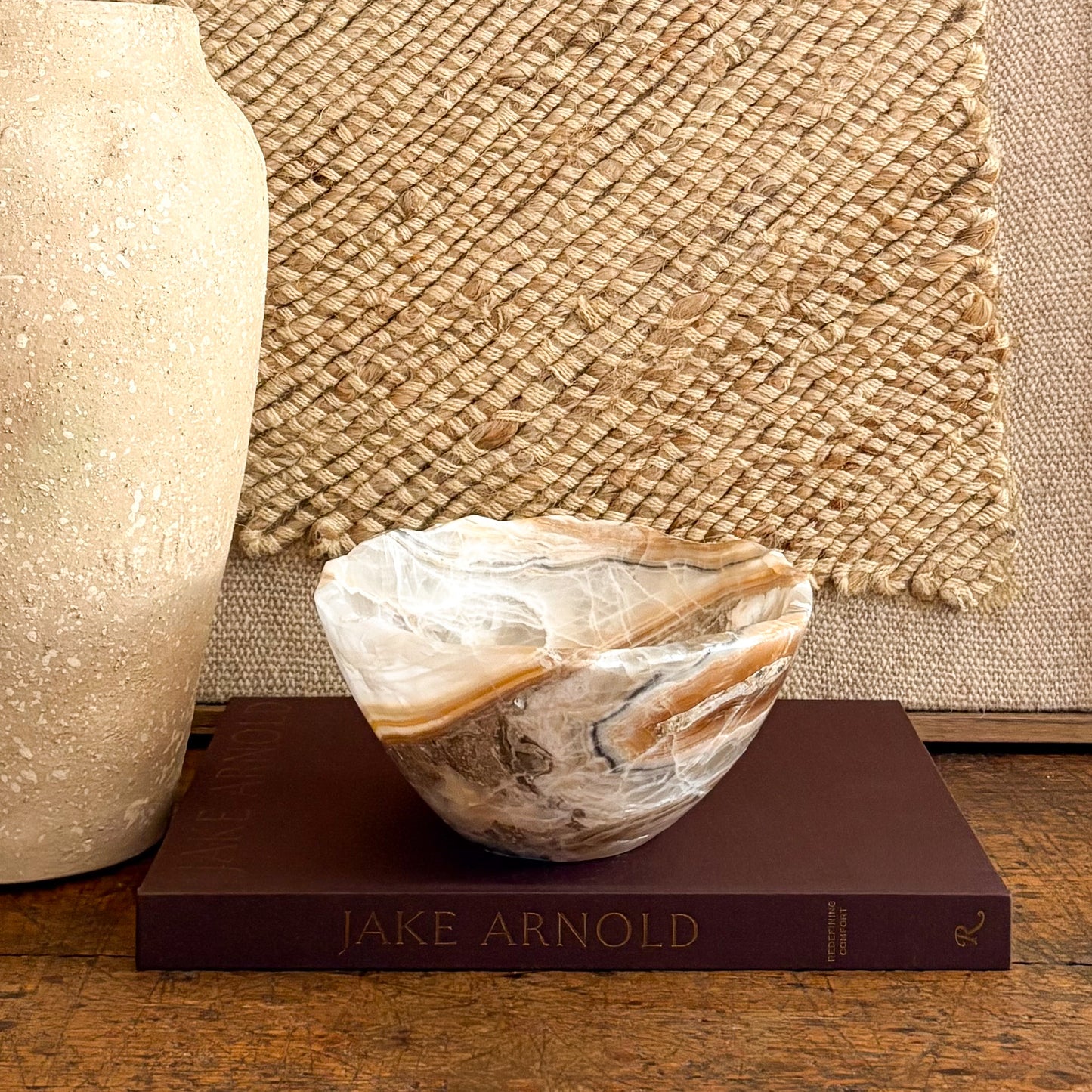 Luxury hand carved amber onyx bowl, natural stone centerpiece bowl with smooth polished finish