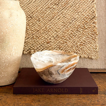 Luxury hand carved amber onyx bowl, natural stone centerpiece bowl with smooth polished finish