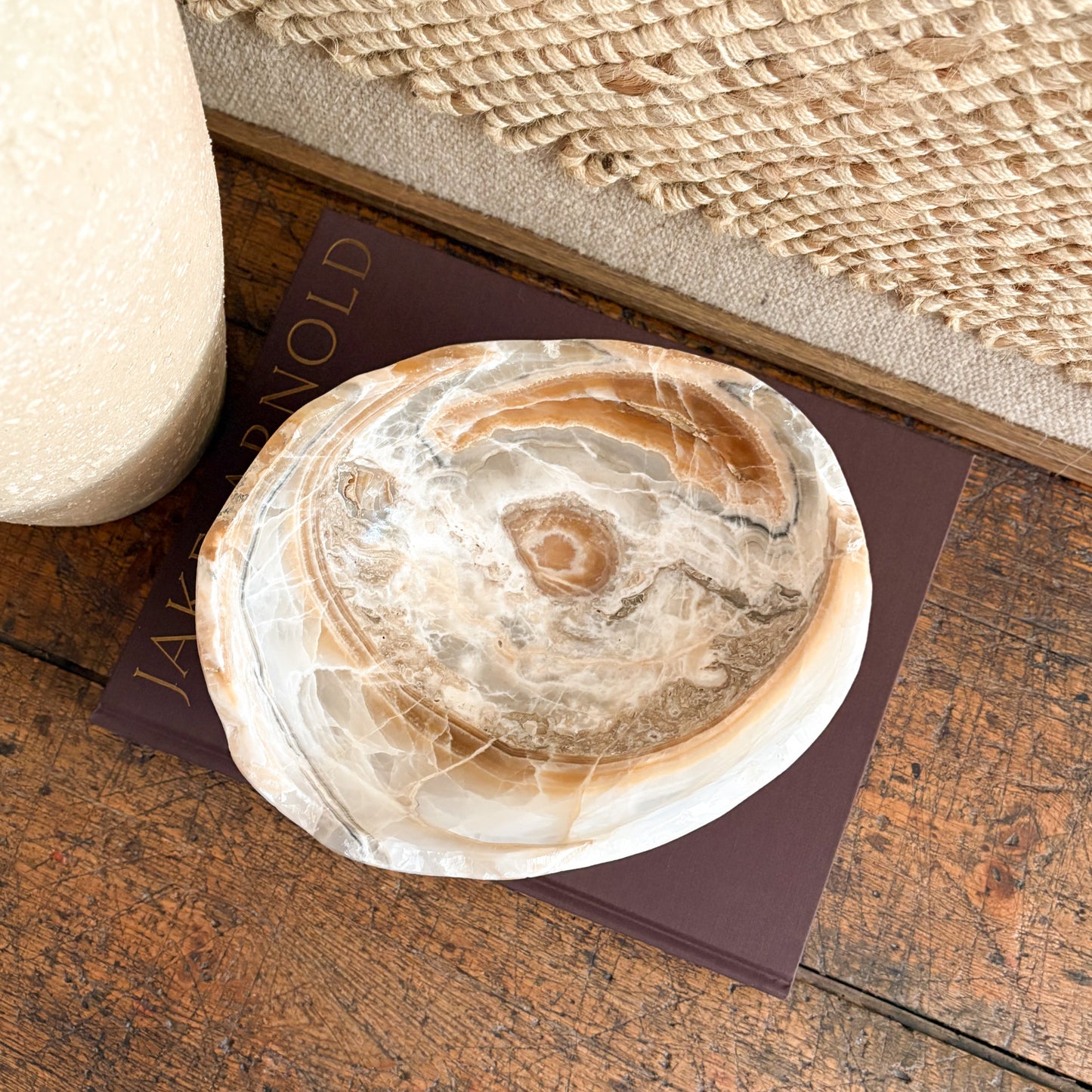 Natural amber onyx bowl hand carved from solid stone, unique decorative bowl with warm golden tones