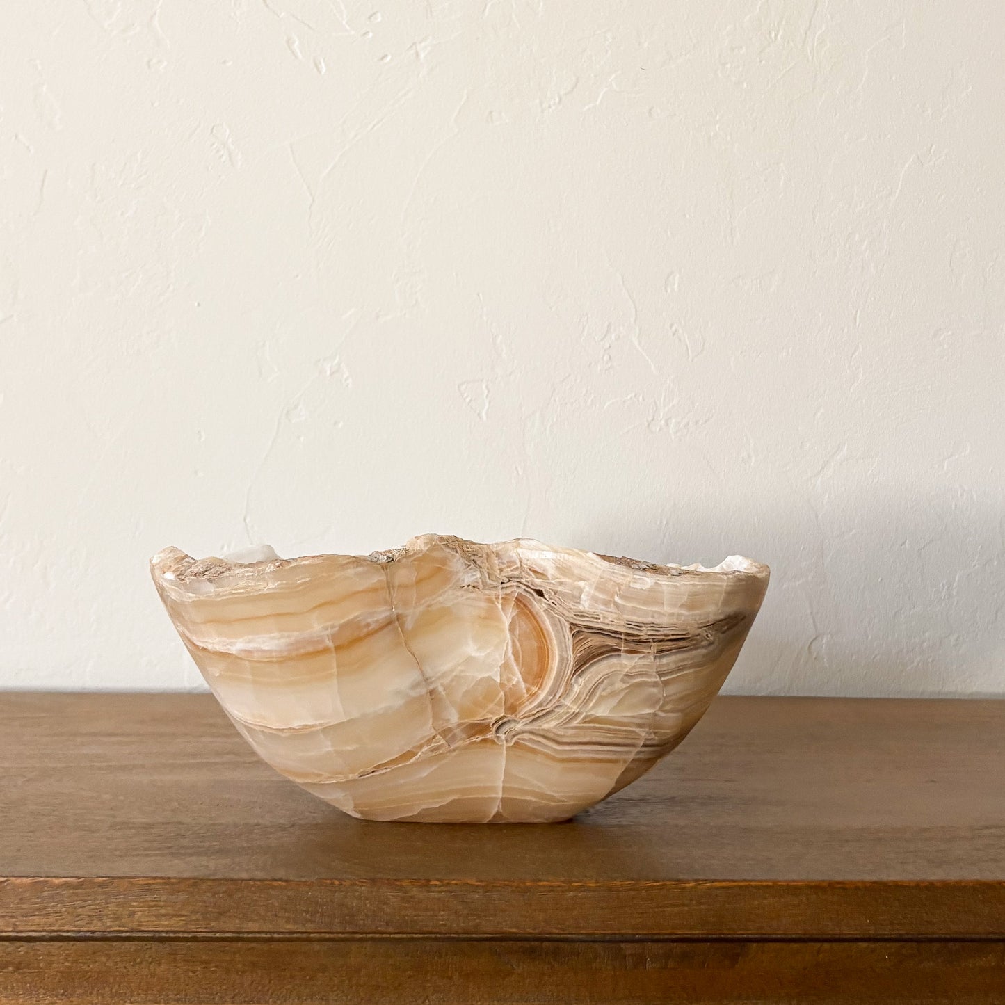 Elegant oversized amber onyx bowl made from solid natural gemstone