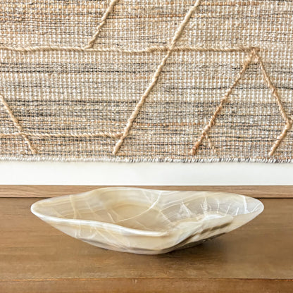 Natural amber onyx decorative bowl centerpiece with translucent stone