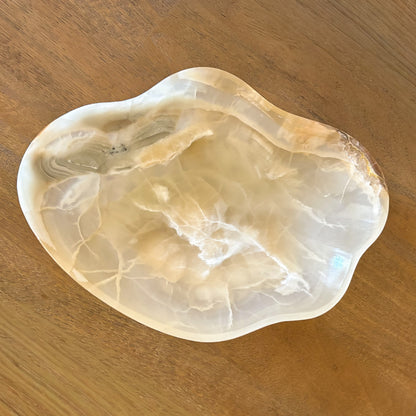 Elegant stone bowl centerpiece for dining or coffee table